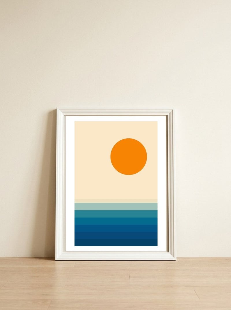 Minimal line landscape II — framed, leaning against the wall