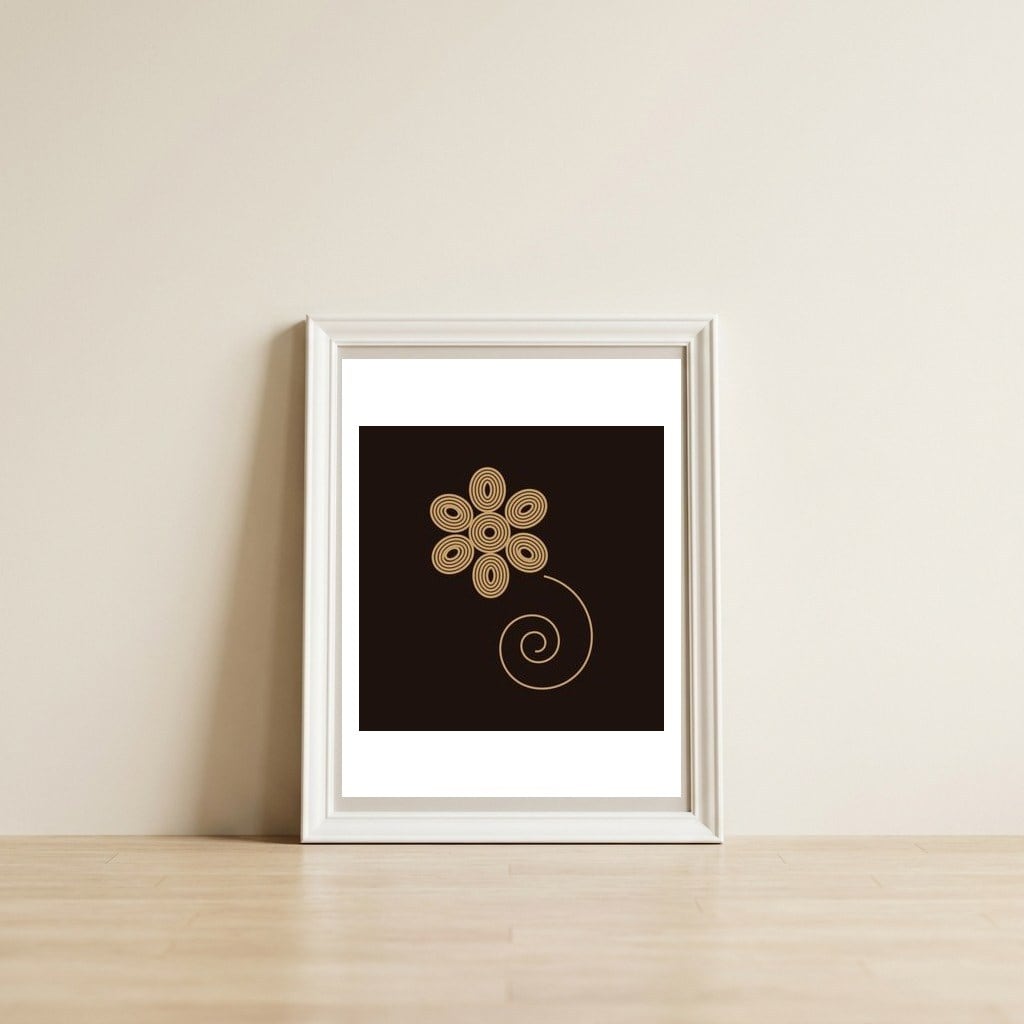 Golden flower | geometric minimal — framed, leaning against the wall