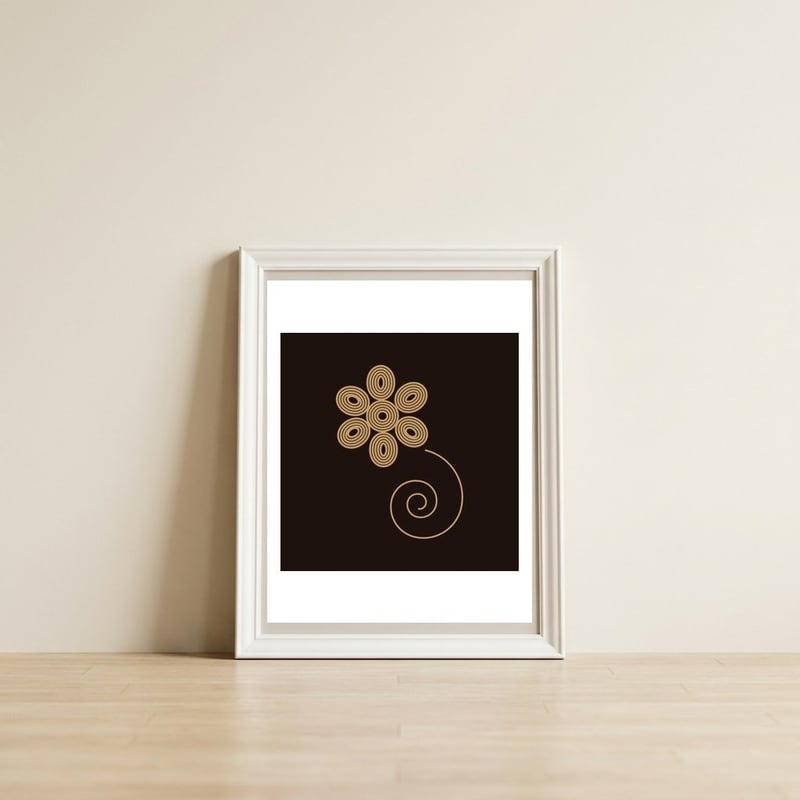 Golden flower | geometric minimal — framed, leaning against the wall