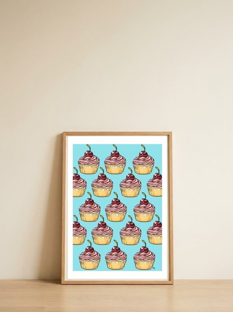 Cupcakes Party — framed, leaning against the wall