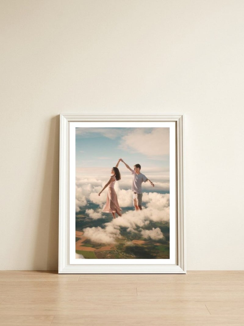 Dancing on the clouds — framed, leaning against the wall