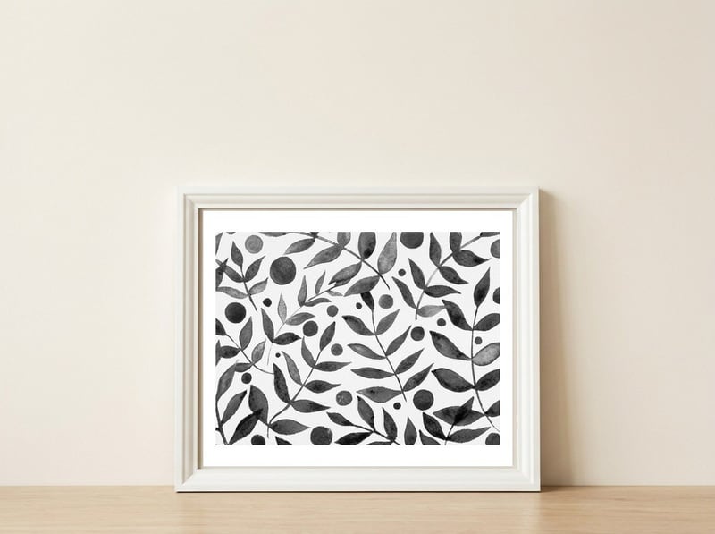 Watercolor Black Branches — framed, leaning against the wall