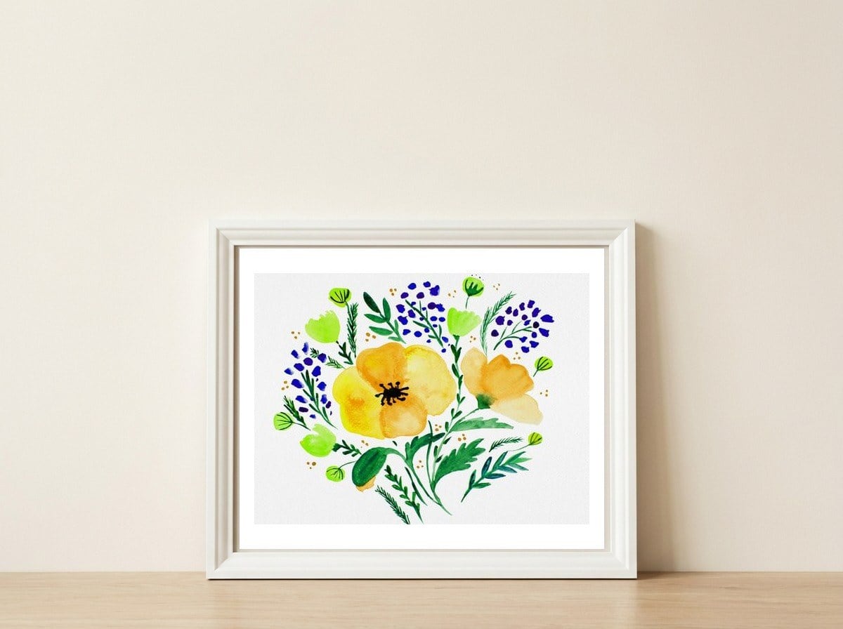 Yellow Poppies — framed, leaning against the wall