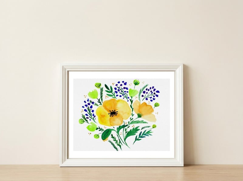 Yellow Poppies — framed, leaning against the wall