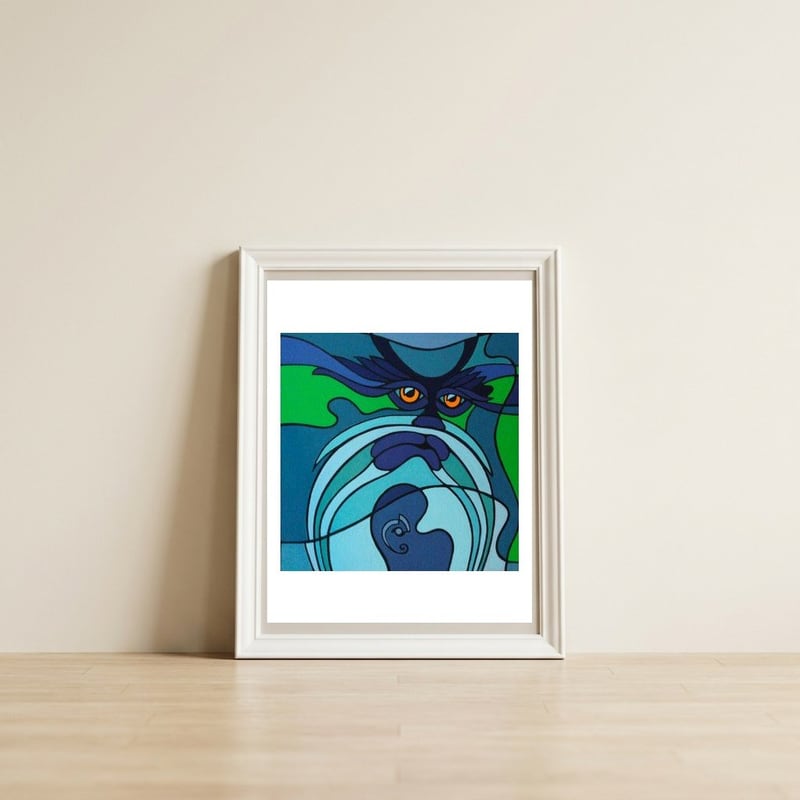 Monkey by Chameleon Amour — framed, leaning against the wall