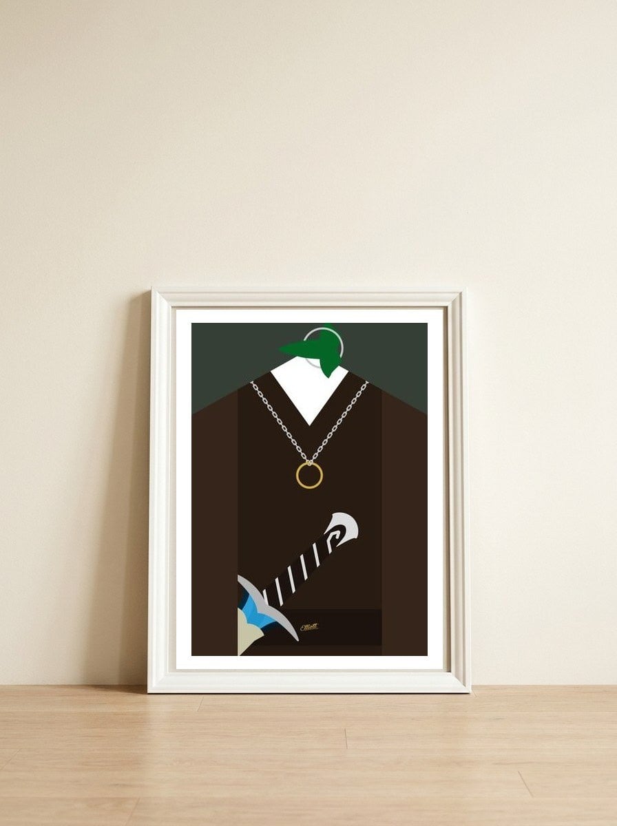 Frodo B and the One Ring — framed, leaning against the wall