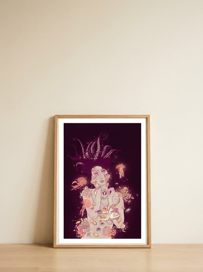 Abyss Lady — framed, leaning against the wall