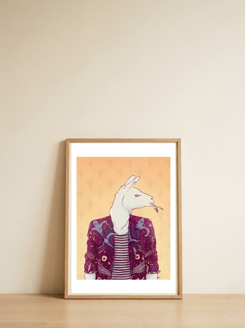 Eddy The Llama — framed, leaning against the wall