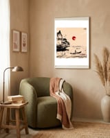 Calm Waters Sumi-e framed in a tender room thumbnail