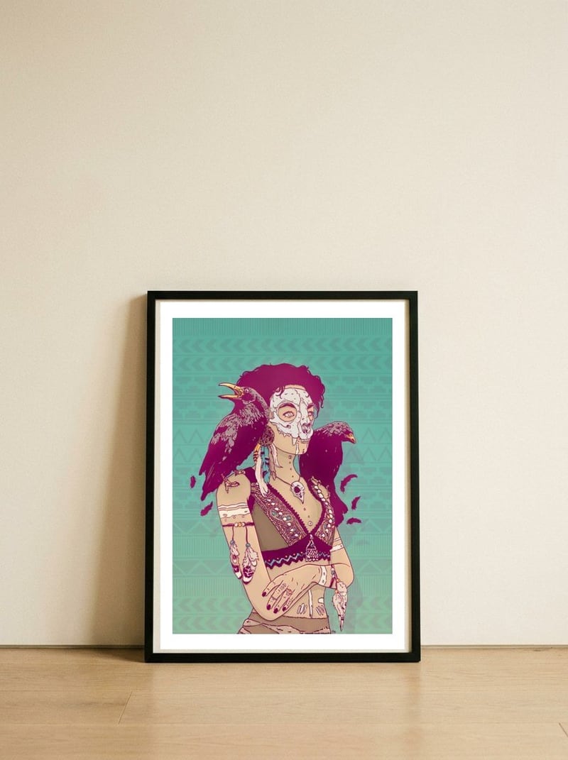 Raven Lady — framed, leaning against the wall