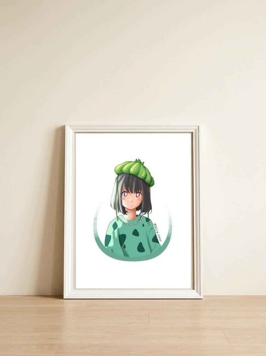 Porkitou: Human Bulbasaur — framed, leaning against the wall