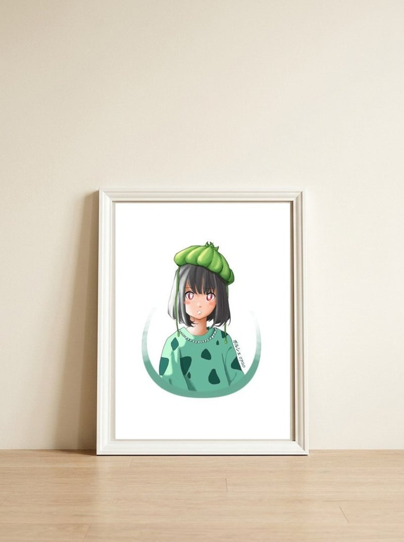 Porkitou: Human Bulbasaur — framed, leaning against the wall