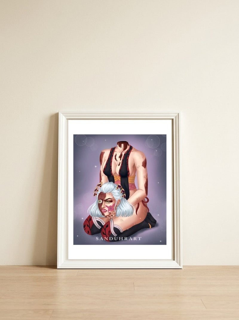 Daki — framed, leaning against the wall