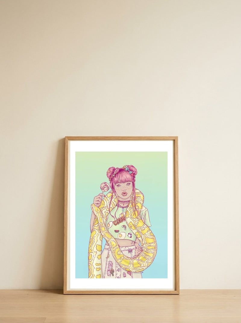 Candid Candy Lady — framed, leaning against the wall