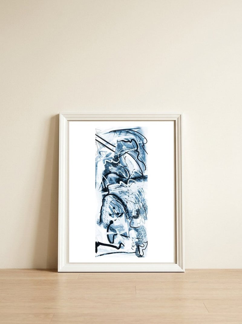 Blue In Traces — framed, leaning against the wall