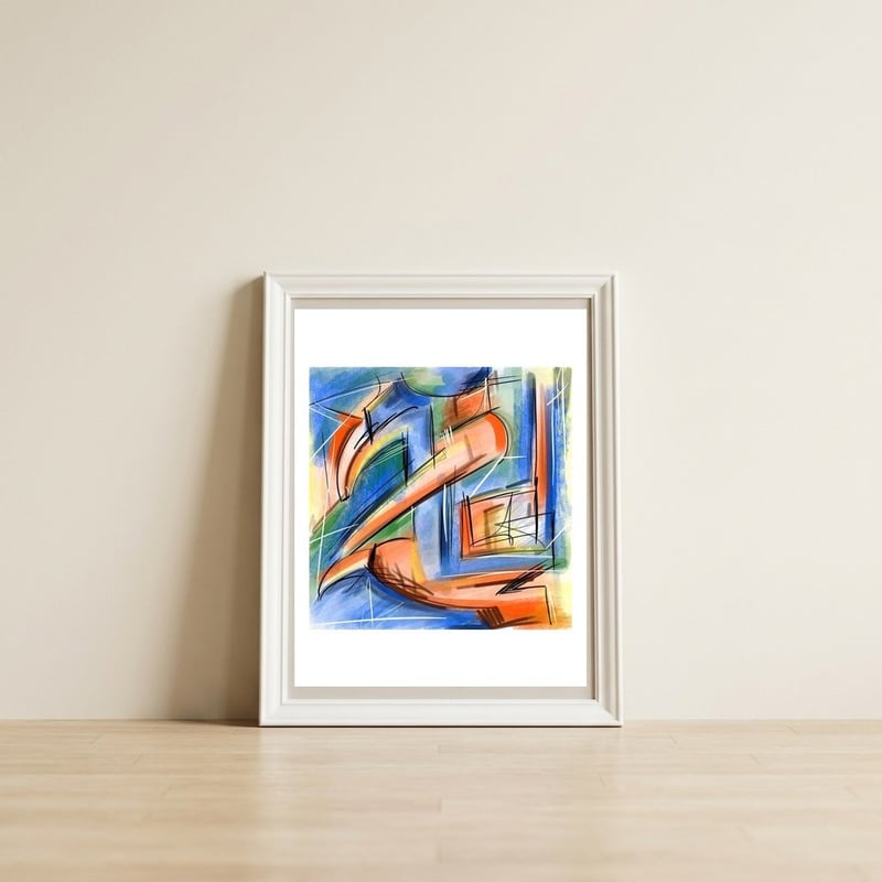 Emersions In Blue And Orange — framed, leaning against the wall