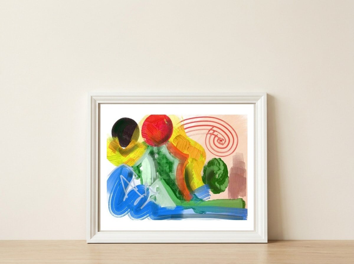 Intensely — framed, leaning against the wall