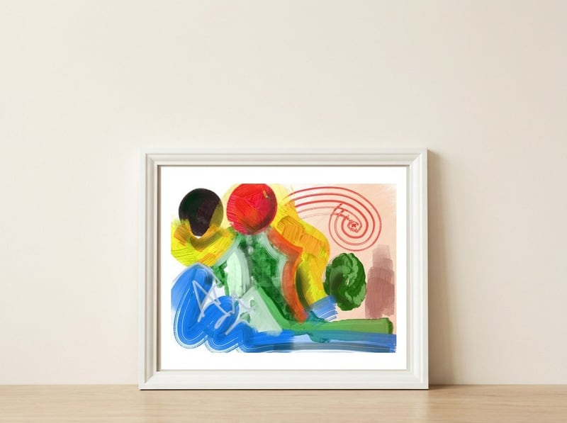 Intensely — framed, leaning against the wall