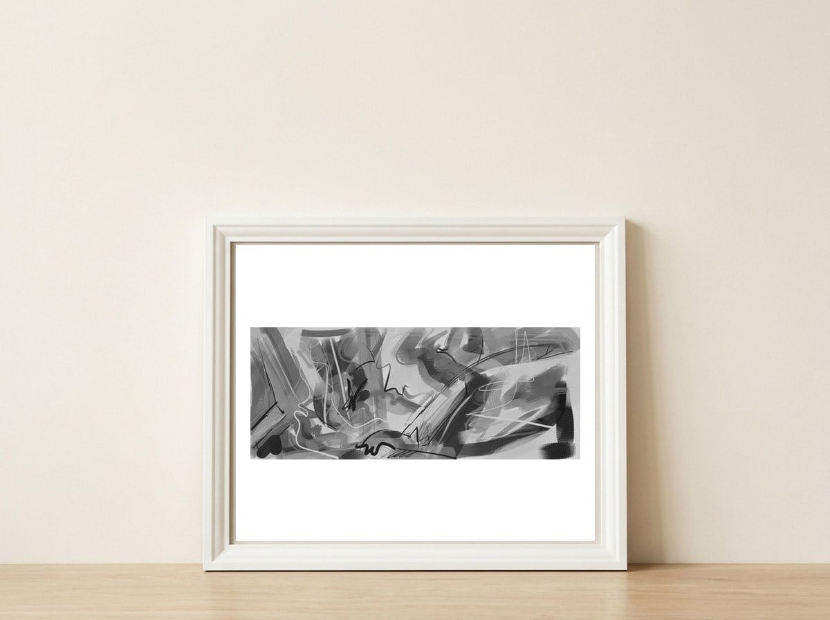 Monochromy 3 — framed, leaning against the wall