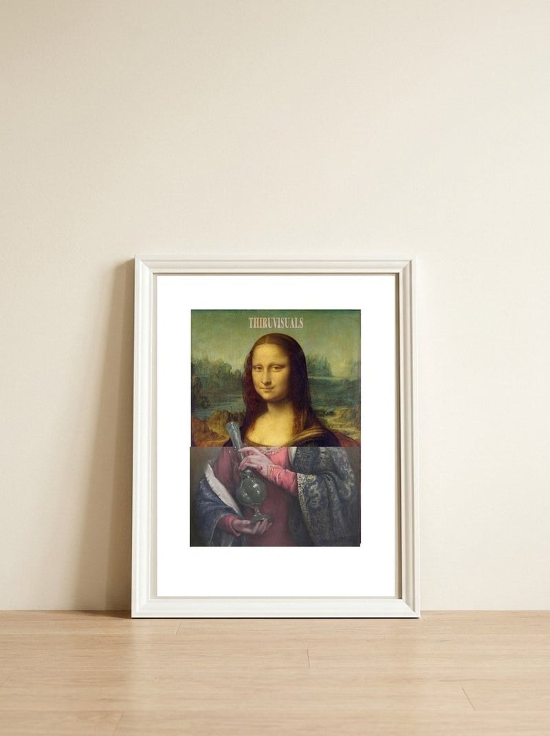 Mona Lisa with the Bong — framed, leaning against the wall