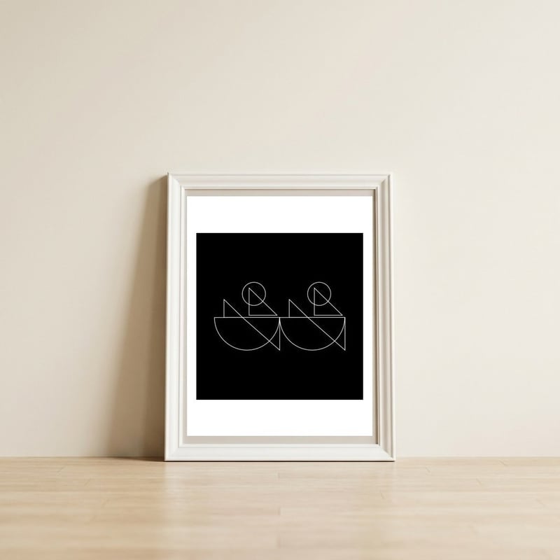 Kayakers | modern geometric — framed, leaning against the wall