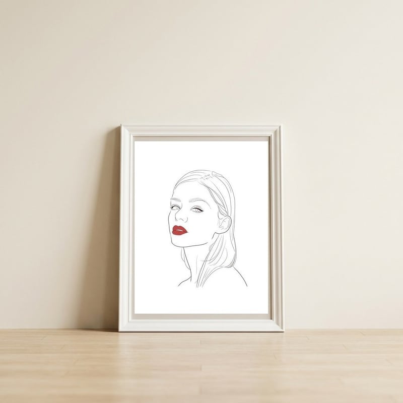 Red v1 — framed, leaning against the wall