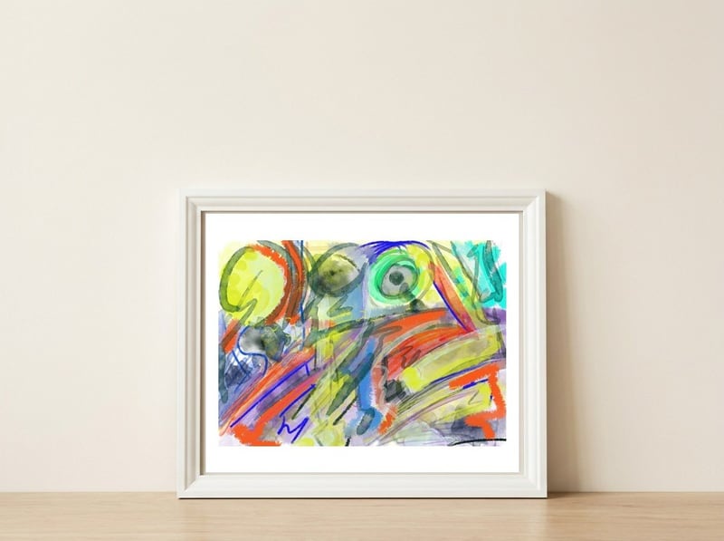 Aquarela Digital 1 — framed, leaning against the wall