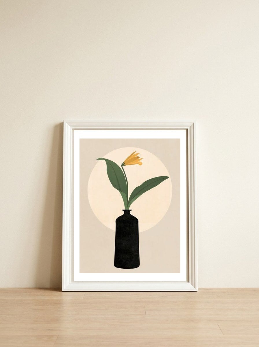 VASE AND MOON - 01B — framed, leaning against the wall