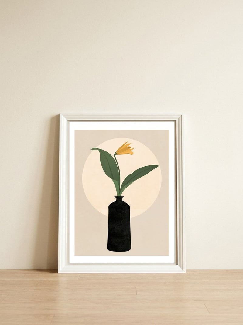 VASE AND MOON - 01B — framed, leaning against the wall