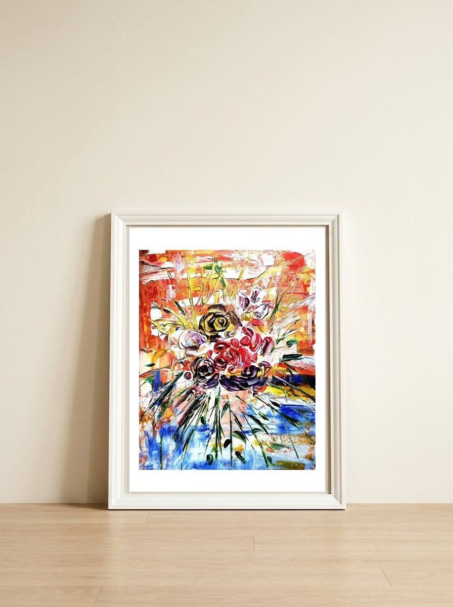 Blooming — framed, leaning against the wall