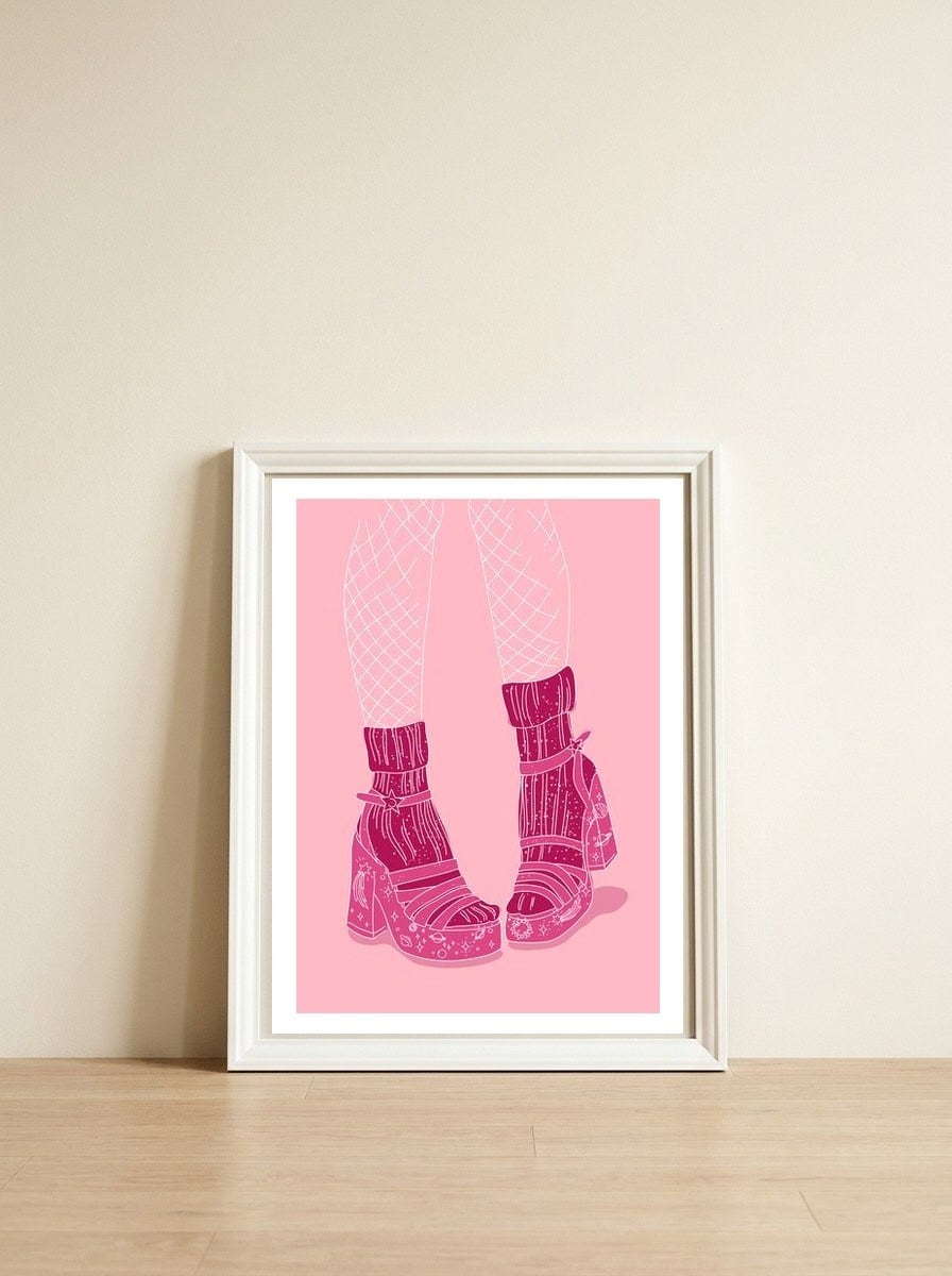 Heelsandsocks — framed, leaning against the wall