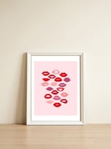 Lips Red with Pink Background — framed, leaning against the wall thumbnail