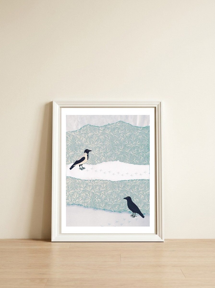 Friends In The Snow — framed, leaning against the wall