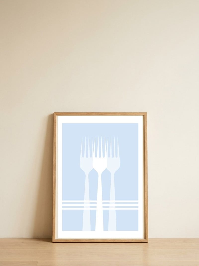 Blue Forks — framed, leaning against the wall