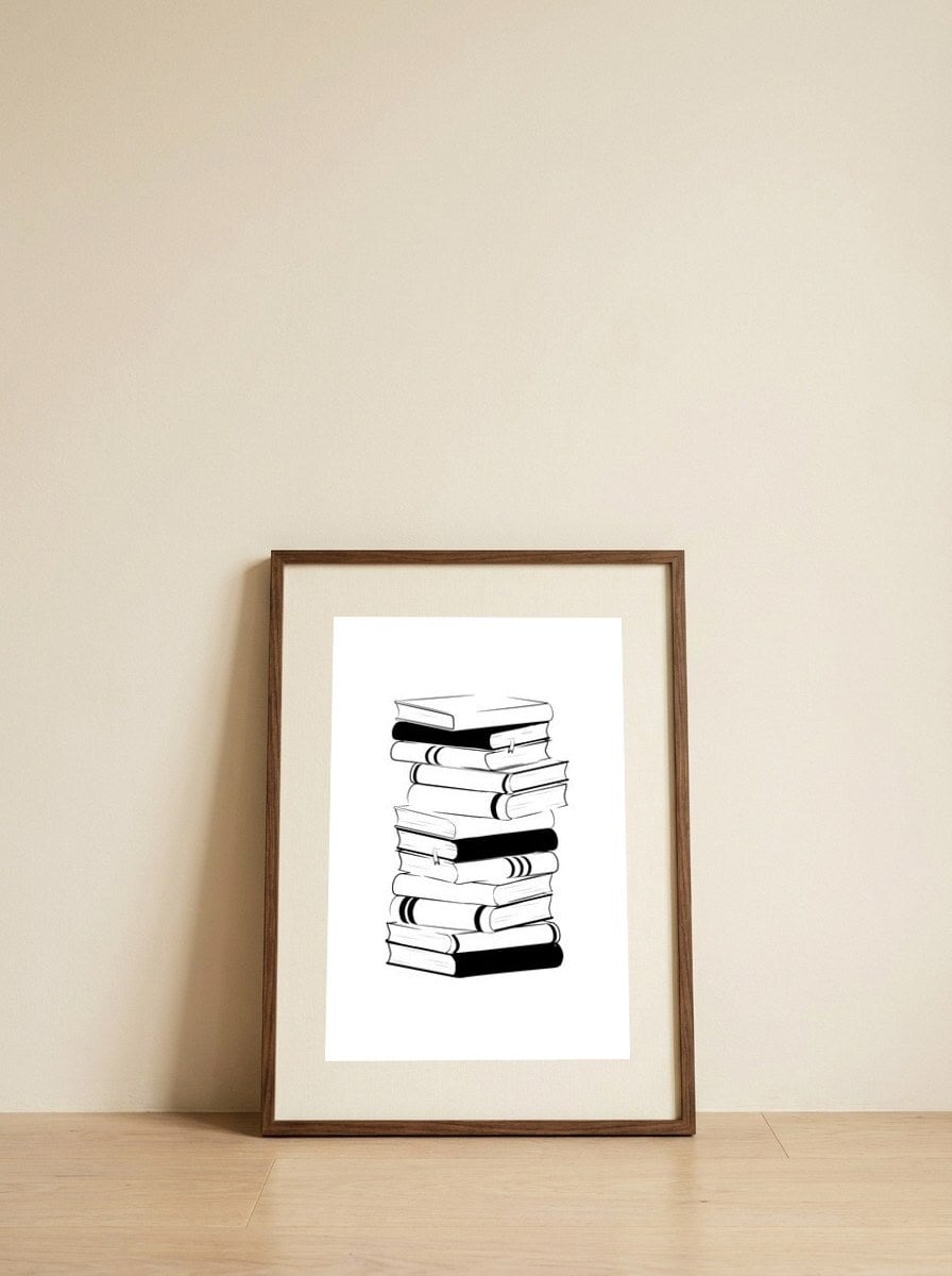 Books — framed, leaning against the wall