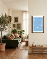 Cutlery Blue framed in a grounding room thumbnail
