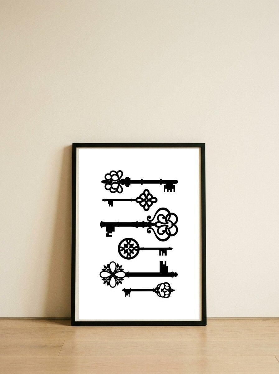 Keys — framed, leaning against the wall