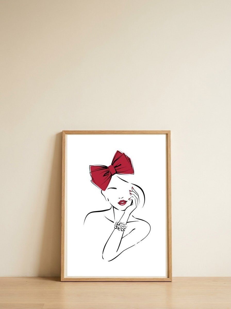 Red Bow — framed, leaning against the wall