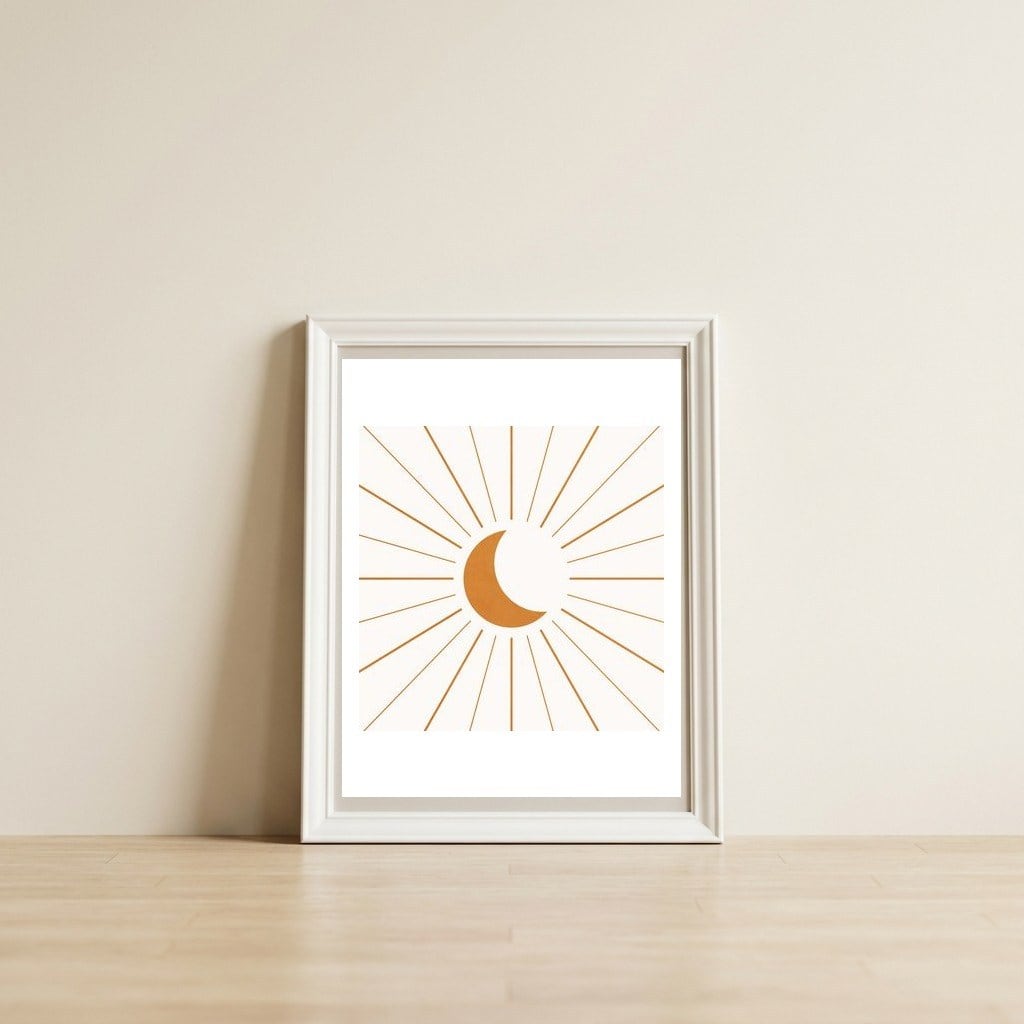 MOON IN LINES — framed, leaning against the wall