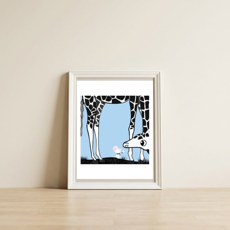 Magnani-mouse meets a friend — framed, leaning against the wall