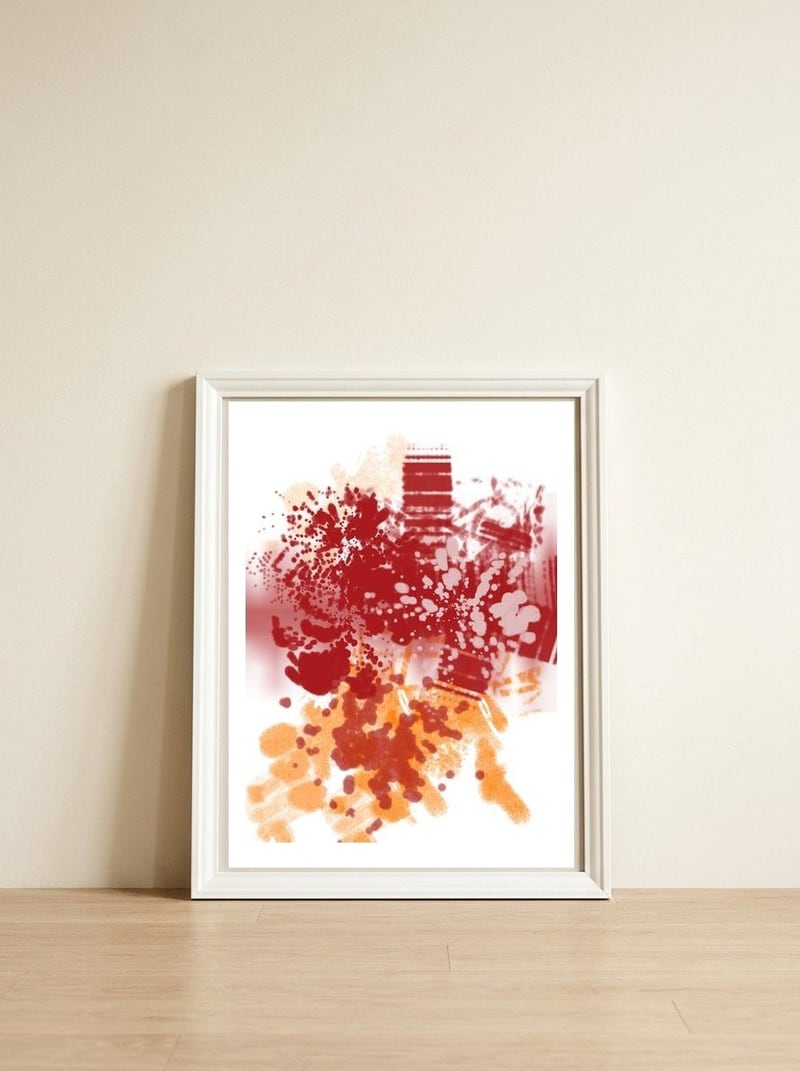 Pigmentos Km — framed, leaning against the wall