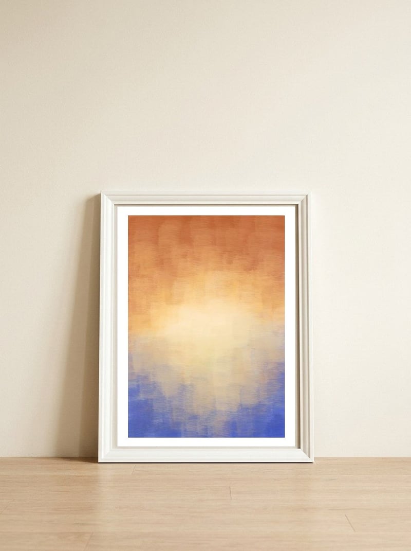 Sunset by the bay — framed, leaning against the wall