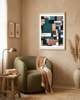 Random Pattern - Copper, Marble, and Blue Concrete framed in a tender room thumbnail