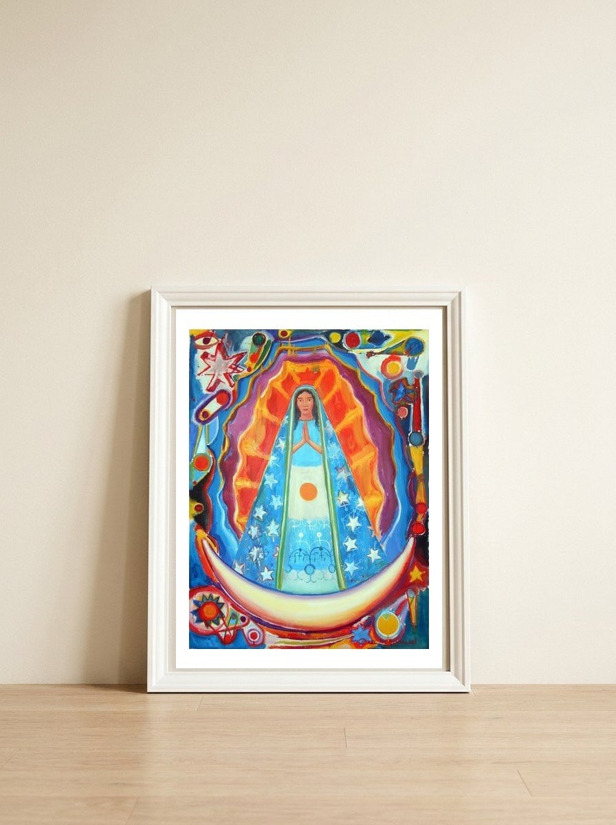 Virgen De Lujan B — framed, leaning against the wall