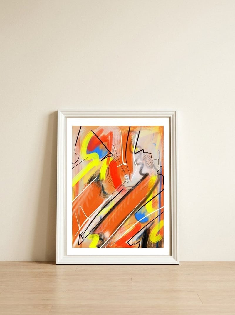 Conspícuo — framed, leaning against the wall