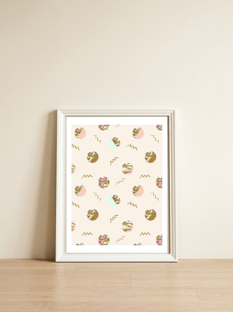 Abstract geometric vector painting — framed, leaning against the wall