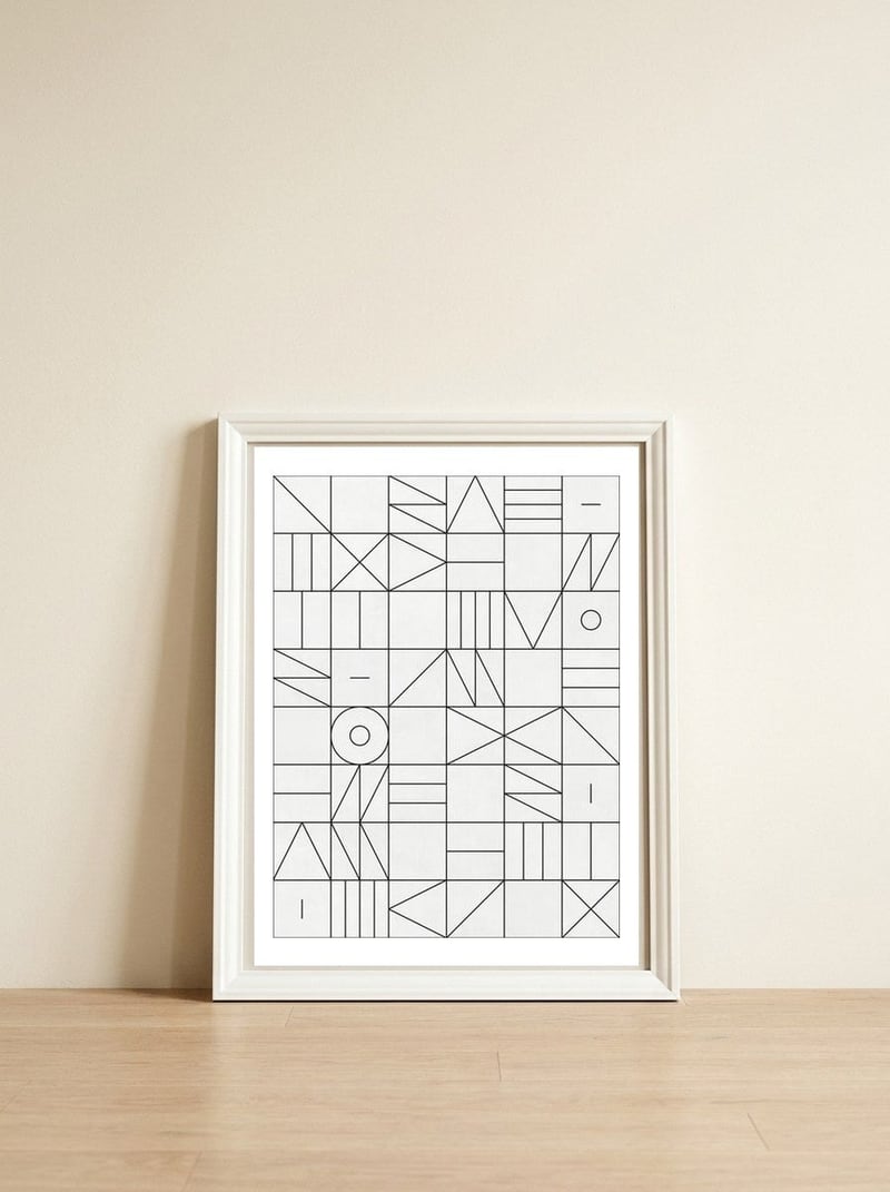 My Favorite Geometric Patterns No.1 - White — framed, leaning against the wall