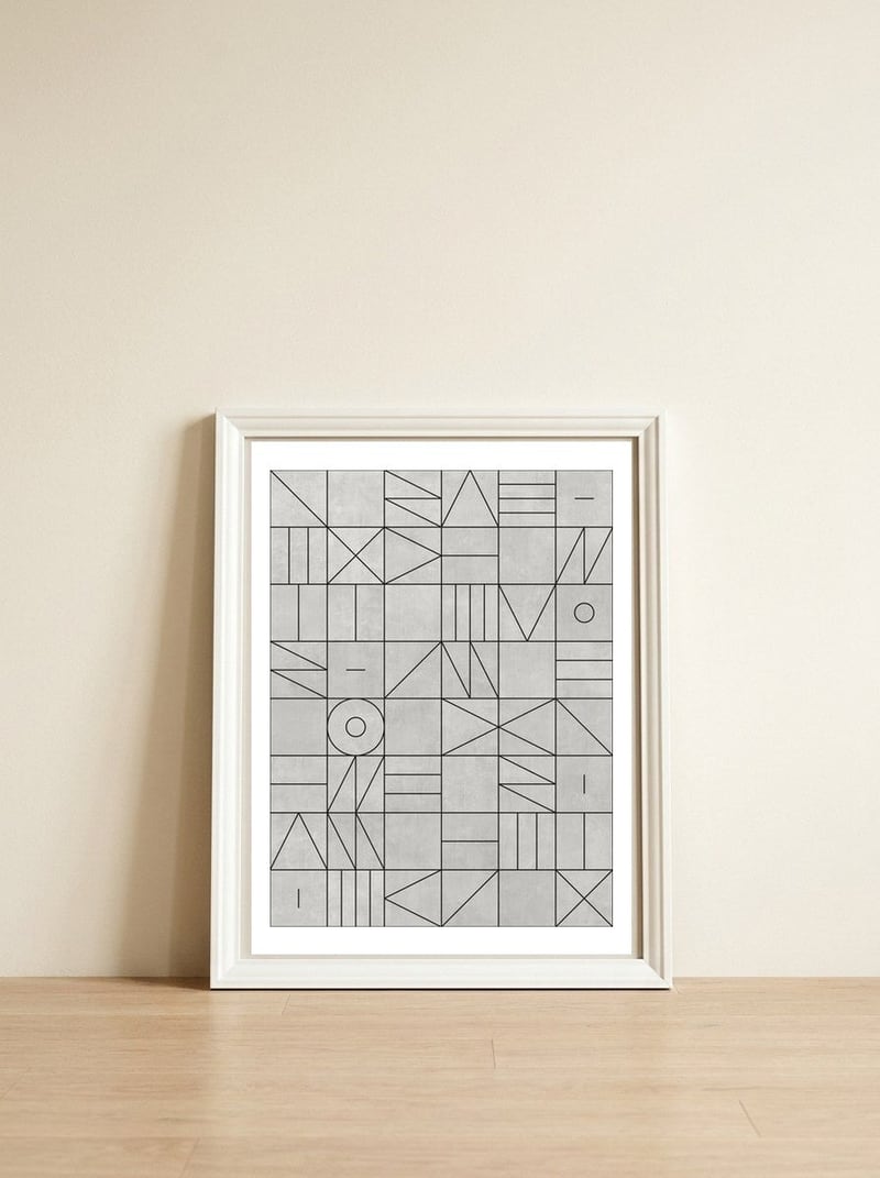 My Favorite Geometric Patterns No.3 - Grey — framed, leaning against the wall