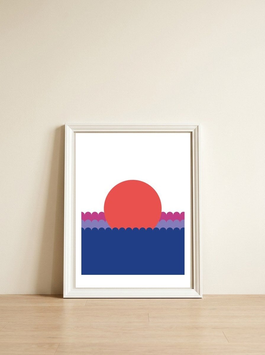 Sunset1 Rgb  White — framed, leaning against the wall