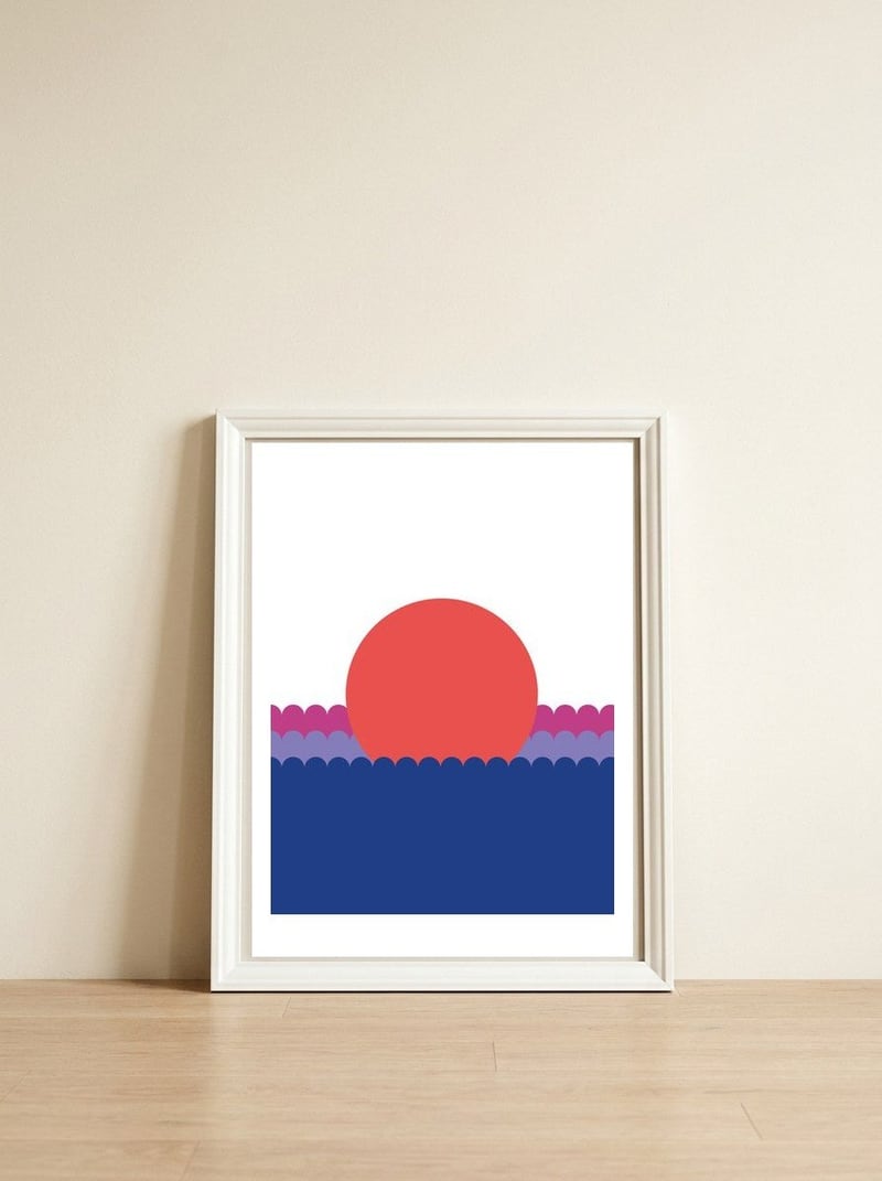 Sunset1 Rgb  White — framed, leaning against the wall